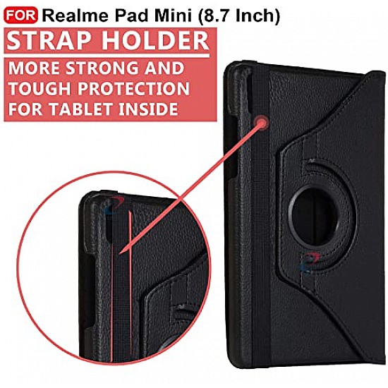 CEDO Realme Pad Mini (8.7 Inch) Flip Cover | Leather Finish | 360 Degree Rotate Flip Cover | Shockproof Style Case for Realme Pad Mini (8.7 Inch) (Black)