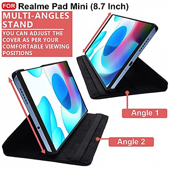 CEDO Realme Pad Mini (8.7 Inch) Flip Cover | Leather Finish | 360 Degree Rotate Flip Cover | Shockproof Style Case for Realme Pad Mini (8.7 Inch) (Black)