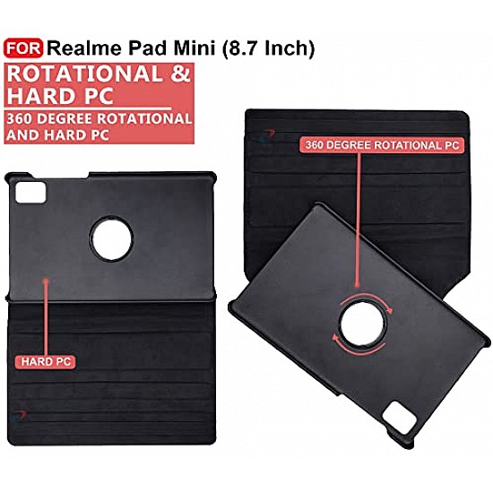 CEDO Realme Pad Mini (8.7 Inch) Flip Cover | Leather Finish | 360 Degree Rotate Flip Cover | Shockproof Style Case for Realme Pad Mini (8.7 Inch) (Black)