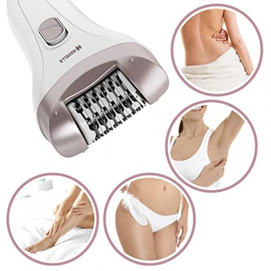 Havells FD5051 Epilator, Hair Removal for Women, Wet and Dry, Cordless, Rechargeable (White)