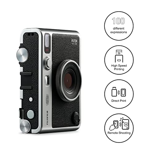 Fujifilm Instax Mini Evo Hybrid Camera Premium Edition with 20 Shots of Stone Gray Film and 100 Different Expressions-(Black) Fujifilm Instax Mini Evo Hybrid Camera Premium Edition with 20 Shots of Stone Gray Film and 100 Different Expressions-(Black)
