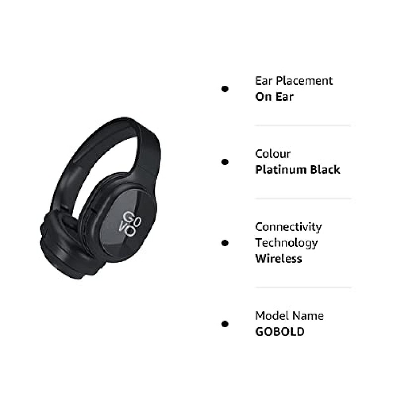 GOVO GOBOLD 600 Bluetooth Wireless On Ear Headphones with Mic, 15H Play Time, 40MM Driver,  Black