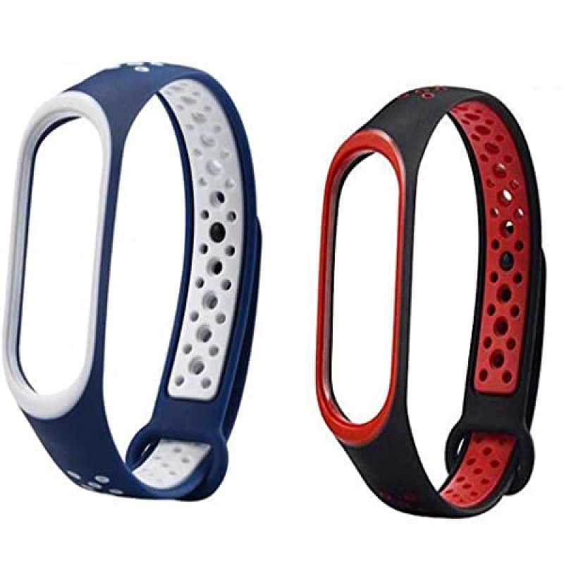 AIRTREE Sporty Dotted Nike Edition Straps for MI Band 3 and MI Band 4 Belt Band Compatible for MI M3 and MI M4 - Device Not Included  Red - Pack of 2