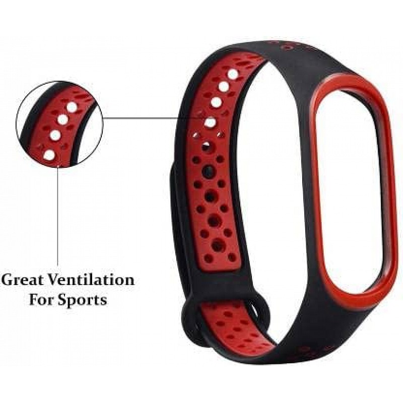 AIRTREE Sporty Dotted Nike Edition Straps for MI Band 3 and MI Band 4 Belt Band Compatible for MI M3 and MI M4 - Device Not Included  Red - Pack of 2