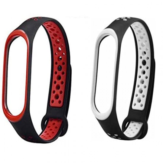 AIRTREE Sporty Dotted Nike Edition Straps for MI Band 3 and MI Band 4 Belt Band Compatible for MI M3 and MI M4 - Device Not Included  Red - Pack of 2