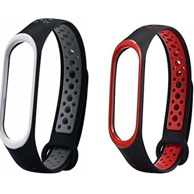 AIRTREE Sporty Dotted Nike Edition Straps for MI Band 3 and MI Band 4 Belt Band Compatible for MI M3 and MI M4 - Device Not Included  Red - Pack of 2