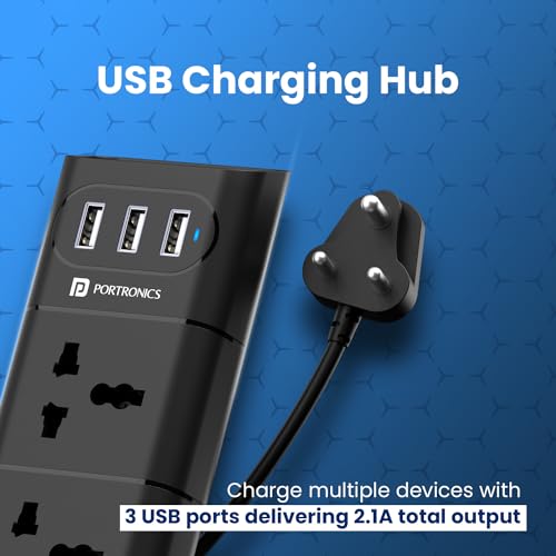 Portronics Power Plate 10 Extension Board with 4 Universal Sockets, 3 Meter Long Cord, 1500 Watts, 6 Amp Multi Plug for Office & Home Appliances (Black) Portronics Power Plate 10 Extension Board with 4 Universal Sockets, 3 Meter Long Cord, 1500 Watts, 6 Amp Multi Plug for Office & Home Appliances (Black)