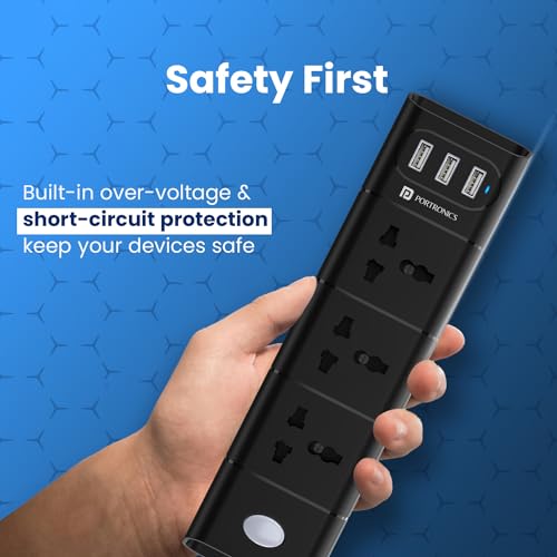 Portronics Power Plate 10 Extension Board with 4 Universal Sockets, 3 Meter Long Cord, 1500 Watts, 6 Amp Multi Plug for Office & Home Appliances (Black) Portronics Power Plate 10 Extension Board with 4 Universal Sockets, 3 Meter Long Cord, 1500 Watts, 6 Amp Multi Plug for Office & Home Appliances (Black)