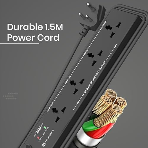 Portronics Power Plate 10 Extension Board with 4 Universal Sockets, 3 Meter Long Cord, 1500 Watts, 6 Amp Multi Plug for Office & Home Appliances (Black) Portronics Power Plate 10 Extension Board with 4 Universal Sockets, 3 Meter Long Cord, 1500 Watts, 6 Amp Multi Plug for Office & Home Appliances (Black)