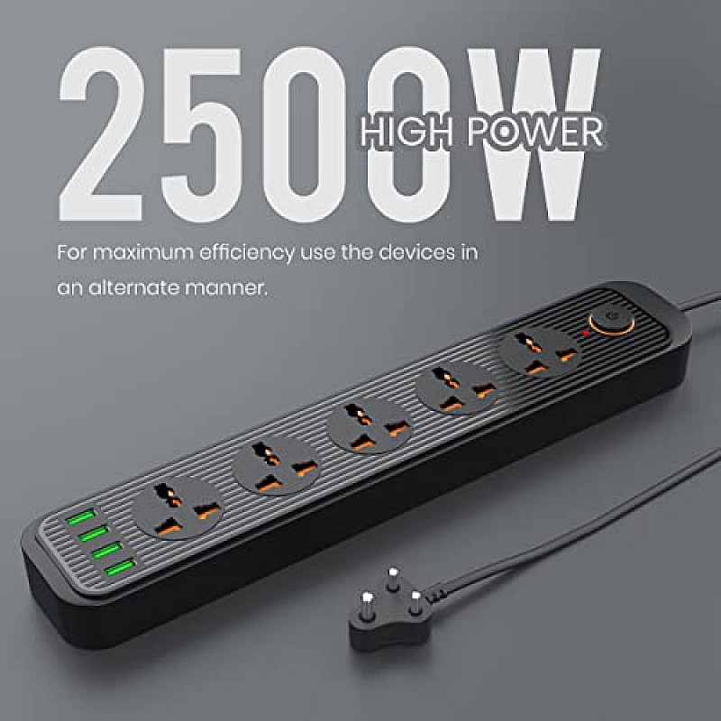 Portronics Power Plate 10 Extension Board with 4 Universal Sockets, 3 Meter Long Cord, 1500 Watts, 6 Amp Multi Plug for Office & Home Appliances (Black)