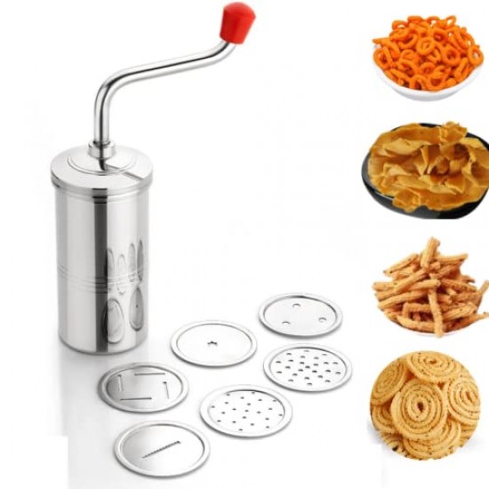 Suzec Stainless Steel Indian Made Sevanazhi Sevai Nazhi Sev Sancha with Free 6 Different Jali