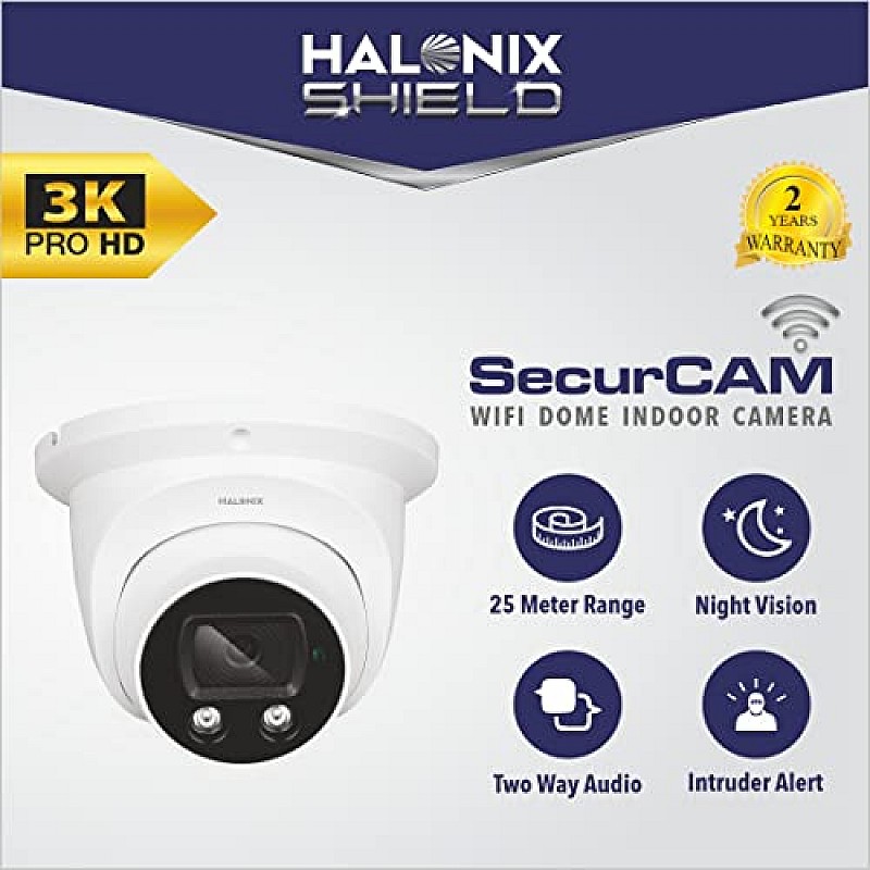 Halonix SecurCAM Wireless 3MP 3K Pro HD Wi-Fi Smart Home Security Dome Camera