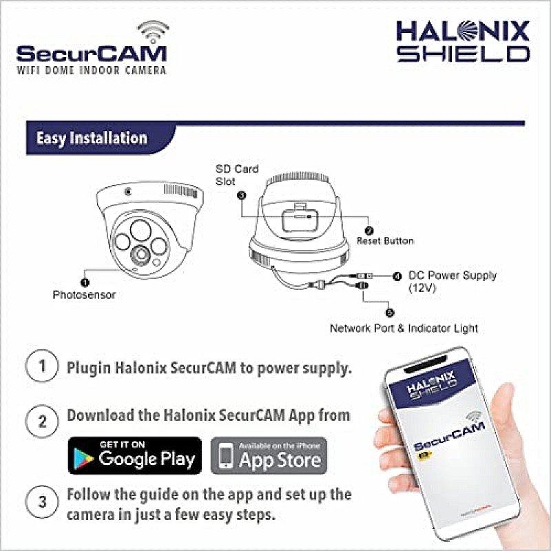 Halonix SecurCAM Wireless 3MP 3K Pro HD Wi-Fi Smart Home Security Dome Camera