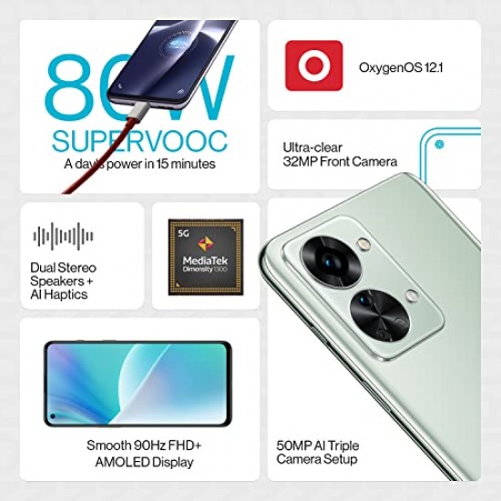 OnePlus Nord 2T 5G Jade Fog, 8GB RAM, 128GB Storage Refurbished
