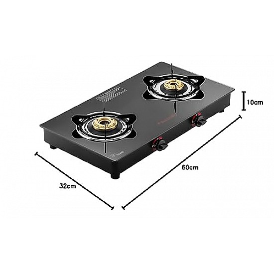 Butterfly Rapid 2 Burner Glass Top Gas Stove Auto Ignition Scratch Resistant Toughened Glass Black