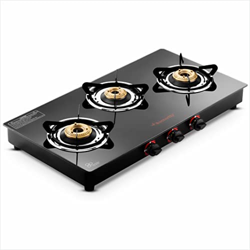 Butterfly Rapid 3 Burner Glass Top Gas Stove Auto Ignition Scratch Resistant Toughened Glass Brass Burners Black Butterfly Rapid 3 Burner Glass Top Gas Stove Auto Ignition Scratch Resistant Toughened Glass Brass Burners Black