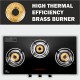 Butterfly Rapid 3 Burner Glass Top Gas Stove Auto Ignition Scratch Resistant Toughened Glass Brass Burners Black