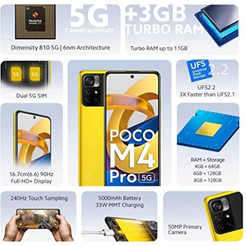 POCO M4 Pro 5G Yellow, 8 GB RAM 128 GB Storage Refurbished