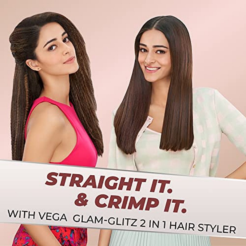 VEGA Glam Glitz 2 In 1 Hair Styler, Straightener And  Crimper (VHSC-04) Rose Gold