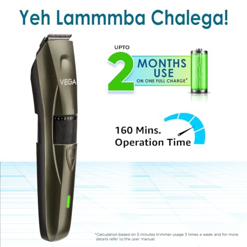 Vega P1 Battery Powered Beard Trimmer for Men with 160 Mins Runtime & 40 Length Settings, (VHTH-25) Green Vega P1 Battery Powered Beard Trimmer for Men with 160 Mins Runtime & 40 Length Settings, (VHTH-25) Green
