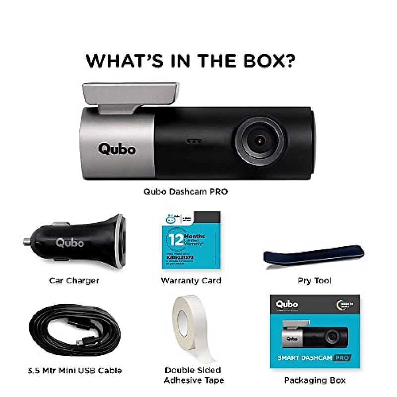 Qubo Car Dash Camera Pro (with GPS) Full HD 1080p Wide Angle View G-Sensor WiFi Emergency Recording Upto 256GB SD Card Supported