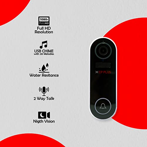 CP PLUS Smart WiFi Wireless Video Doorbell | 2MP Full HD Video, Night Vision|SD Slot up to 128GB | 20 Chime Melodies - CP-L23, Black CP PLUS Smart WiFi Wireless Video Doorbell | 2MP Full HD Video, Night Vision|SD Slot up to 128GB | 20 Chime Melodies - CP-L23, Black
