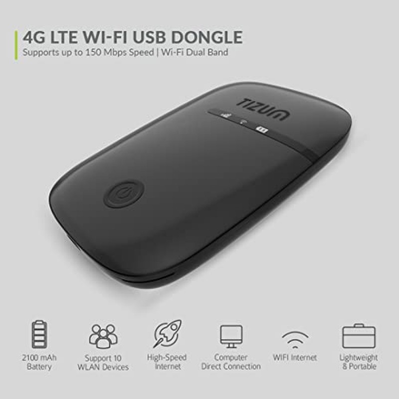 Tizum 4G Fast LTE Wireless Single Band Dongle with All SIM Network Support, Plug And Play Black