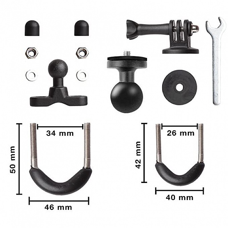 ADOFYS Motowolf 2022 Version Action Camera (Handlebar Mount only) Aluminium Alloy Universal Mount with Two 360° 