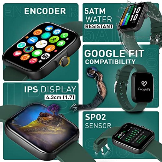 GIONEE STYLFIT GSW10 Pro: 1.7” IPS Display Smart Watch with a Functional Encoder | 5ATM | SpO2, HR (Emerald Green)