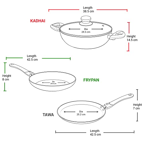 Milton Pro Cook Kitchen Jewel Set of 3 Fry pan 24 cm Kadhai 24 cm Glass lid & Tawa Maroon Milton Pro Cook Kitchen Jewel Set of 3 Fry pan 24 cm Kadhai 24 cm Glass lid & Tawa Maroon