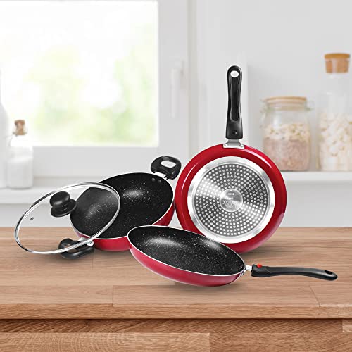 Milton Pro Cook Kitchen Jewel Set of 3 Fry pan 24 cm Kadhai 24 cm Glass lid & Tawa Maroon Milton Pro Cook Kitchen Jewel Set of 3 Fry pan 24 cm Kadhai 24 cm Glass lid & Tawa Maroon