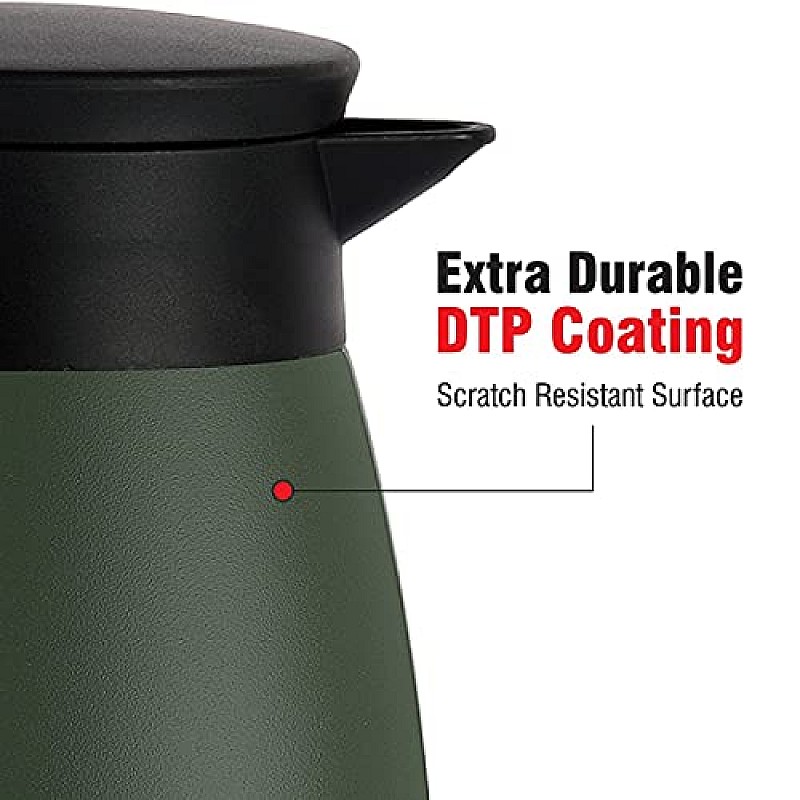 Cello Duro Pot Hot and Cold Flask Vacuum Insulated Teapot  Durable DTP Coating Vacuum Insulated Bottle 1100ml, Green