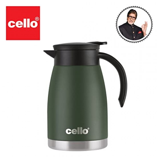 Cello Duro Pot Hot and Cold Flask Vacuum Insulated Teapot  Durable DTP Coating Vacuum Insulated Bottle 1100ml, Green