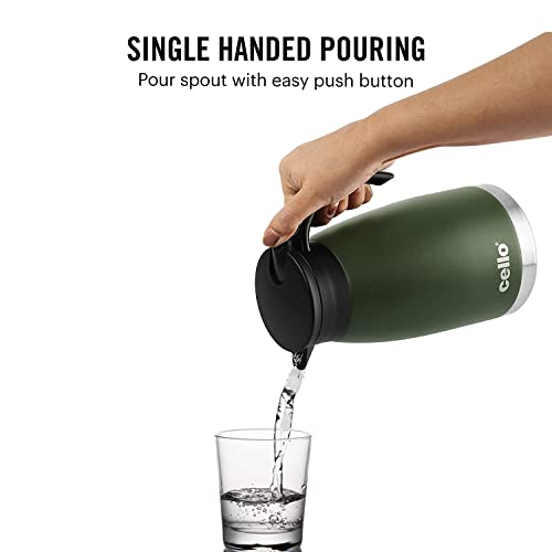 Cello Duro Pot Hot and Cold Flask Vacuum Insulated Teapot Durable DTP Coating Vacuum Insulated Bottle 1100ml, Green Cello Duro Pot Hot and Cold Flask Vacuum Insulated Teapot Durable DTP Coating Vacuum Insulated Bottle 1100ml, Green