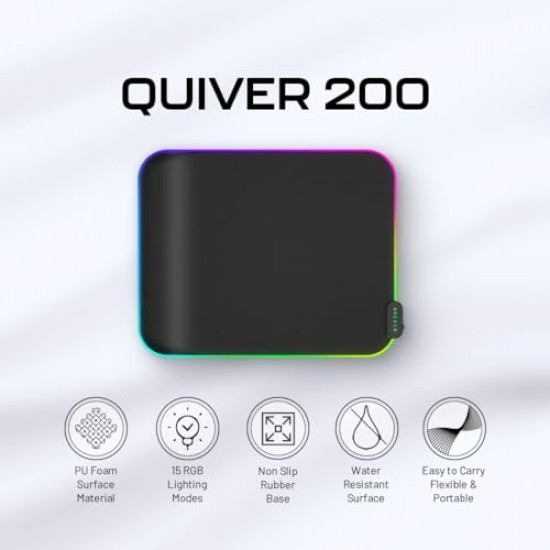 Archer Tech Lab Quiver 200 Gaming Mousepad, 15 RGB Modes, Wrist Rest Hard Mousepad