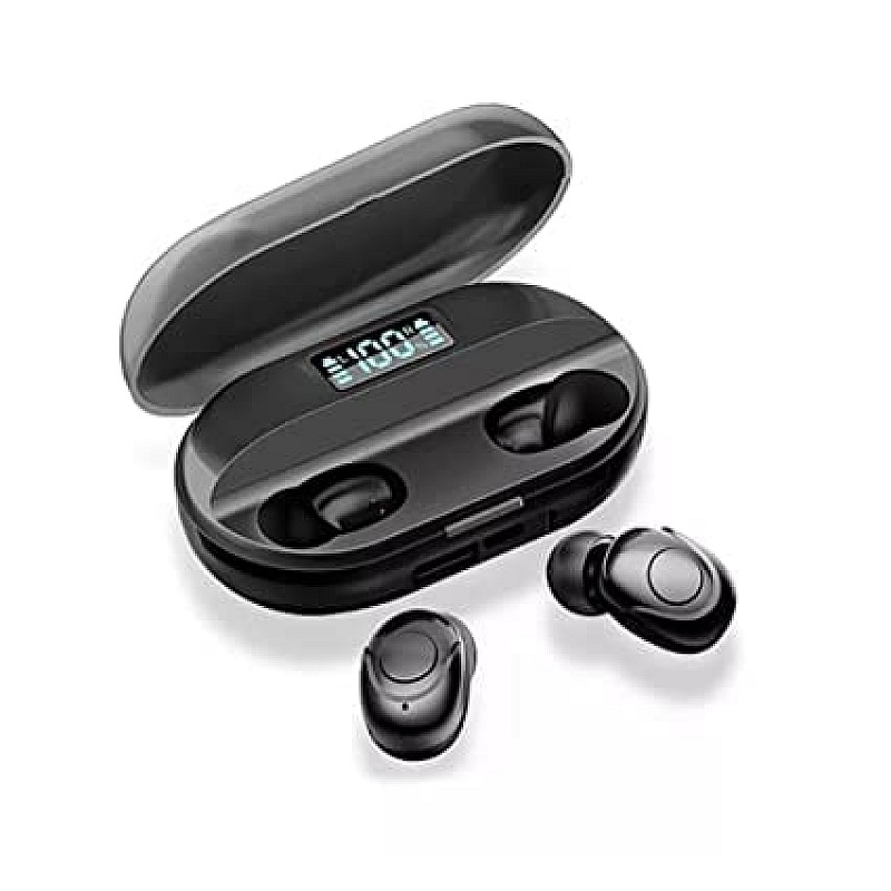 AIRTREE T2 TWS 5.0 Bluetooth In Ear Earphone Power Bank with led Display Earbuds Compatible for All Smartphone (Black)