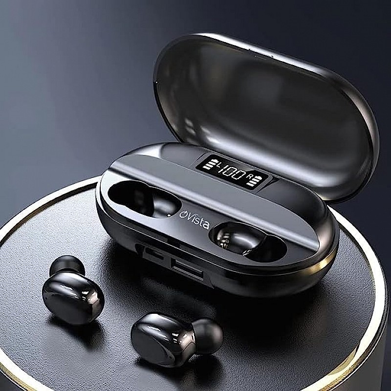 AIRTREE T2 TWS 5.0 Bluetooth In Ear Earphone Power Bank with led Display Earbuds Compatible for All Smartphone (Black)