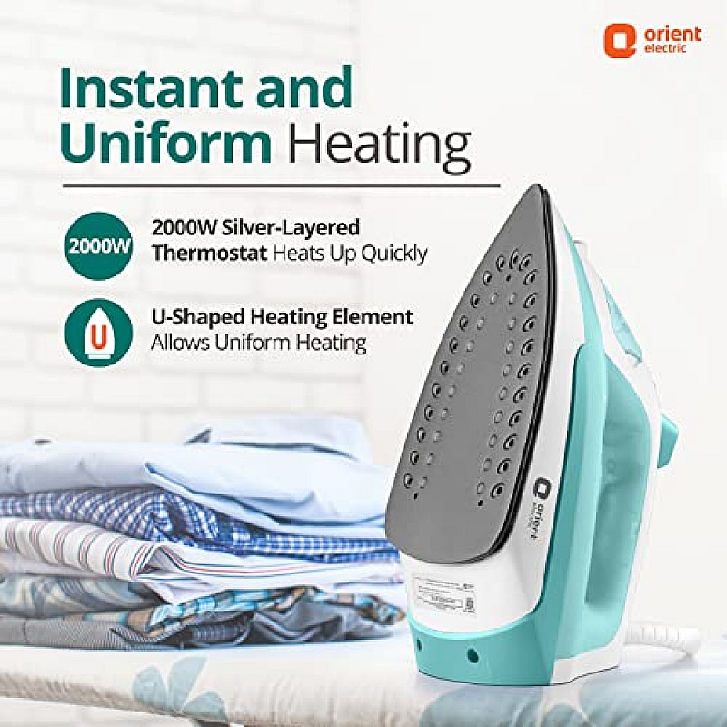 Orient Electric Fabrifeel 2000W Steam iron (Press) Non-stick Soleplate 360-degree swivel cord