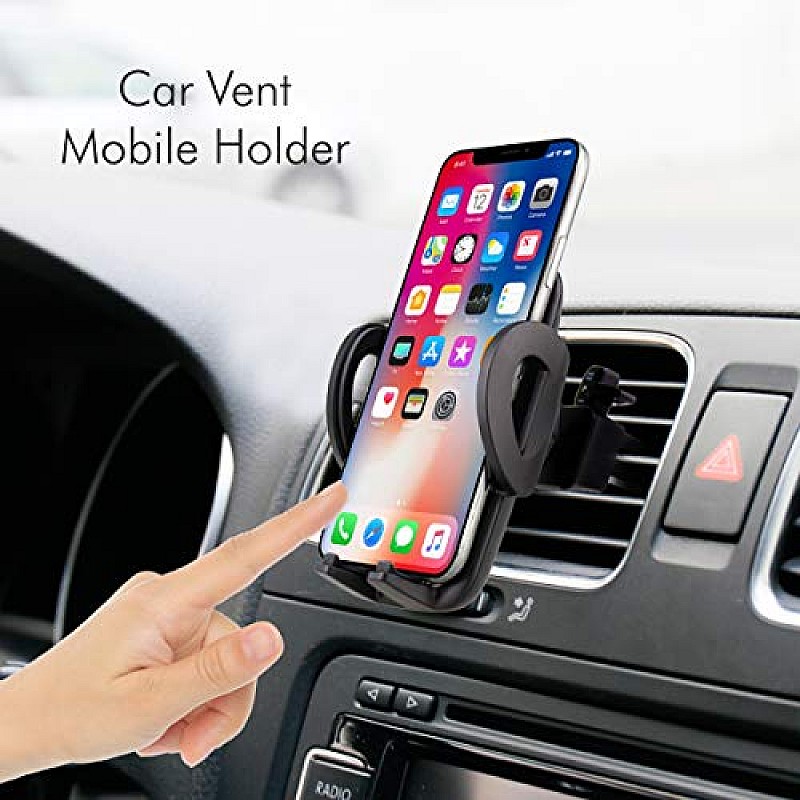 Portronics Clamp Y Adjustable Air Vent Mobile Holder for Car with 360° Rotational, One Click Release Button Black)