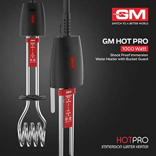 GM Immersion Rod Water Heater with Bucket Guard 1000W 16 AMP Plug Superior ISI Certified 