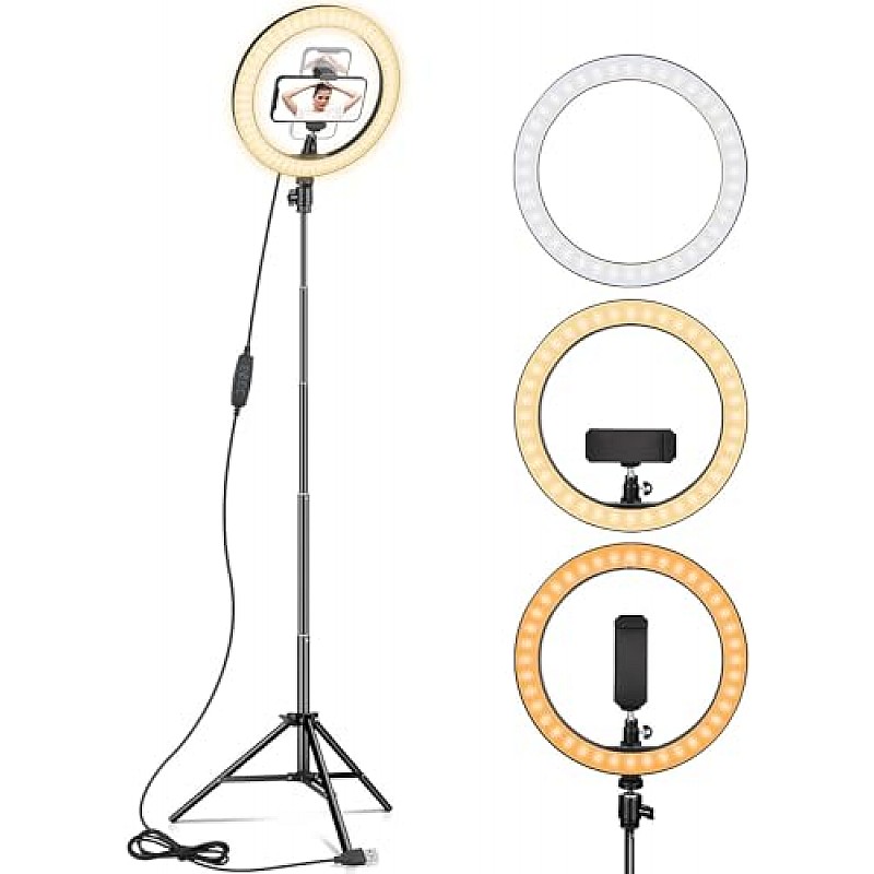 Dyazo 10 Inch LED Ring Light with 3 Level Brightness Dimmable Lighting for Vlogging, You Tube Video, Photo Shoot Live 