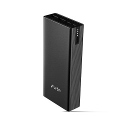 URBN 20000 mAh 12W Fast Charging Metal Power Bank Dual USB Output Micro & Type C Input Safe Charging Type C Cable Included -Black