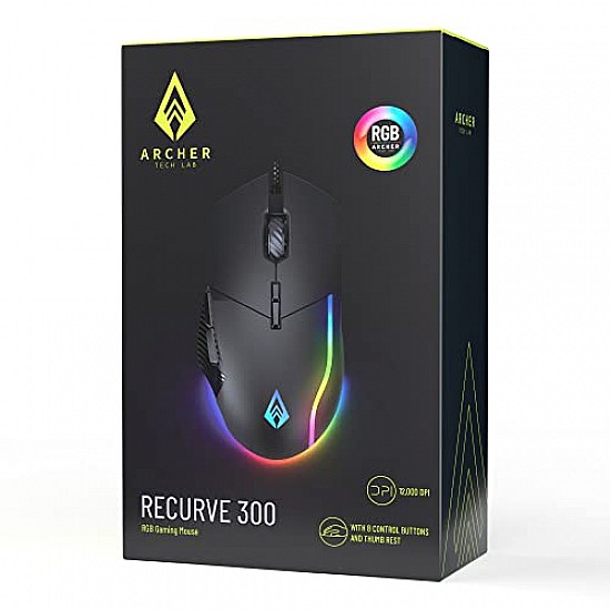 Archer Tech Lab Recurve 300 Wired Gaming Mouse,12000 Dpi Compatible with Pc Mac Black