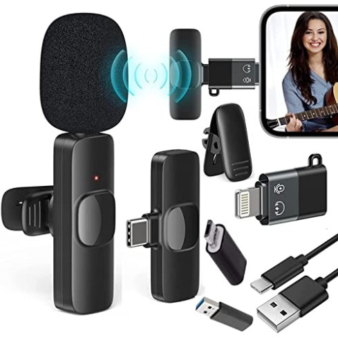 AIRTREE K8 Wireless Microphone Plug & Play Type C, iPhone , Micro USB, USB normal PC ports Collar Mic For phone BLACK 