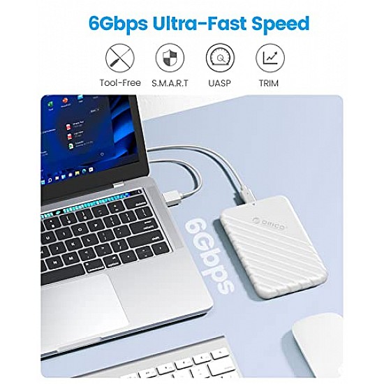 ORICO 2.5 inch USB C Hard Drive Enclosure USB 3.1 Gen 2 to SATA III External Hard Drive Case for SSD HDD 9.5 7mm Tool-Free with UASP, White (25PW1-C3)