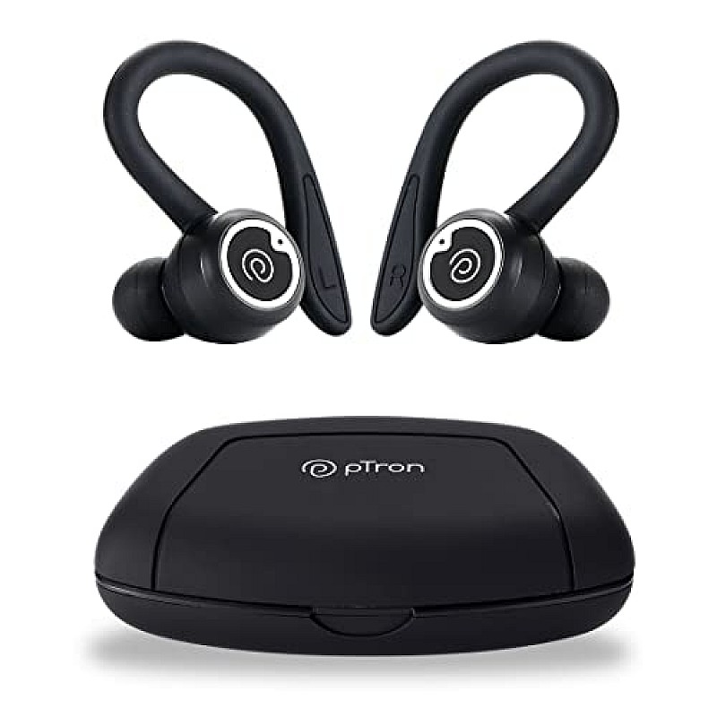 pTron Bassbuds Sports V2 Bluetooth 5.3 Headphone with Mic, Earhooks, 48Hrs Playtime