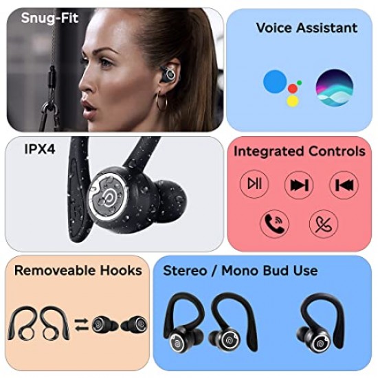 pTron Bassbuds Sports V2 Bluetooth 5.3 Headphone with Mic, Earhooks, 48Hrs Playtime