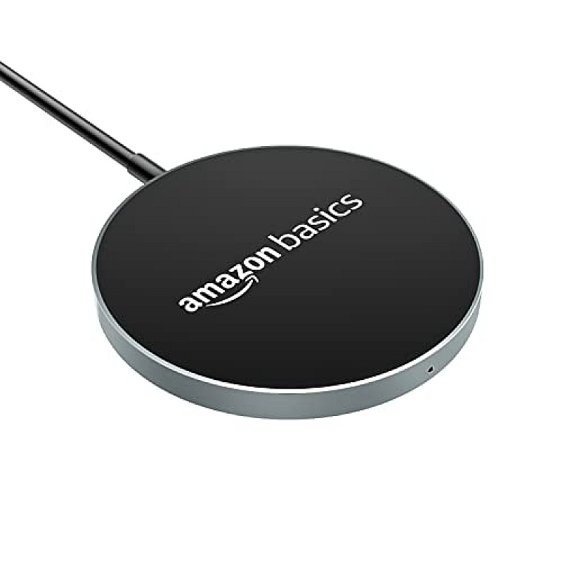 AmazonBasics Magnetic Wireless Charger 15W Fast Charging Circular Pad Compatible with iPhone 