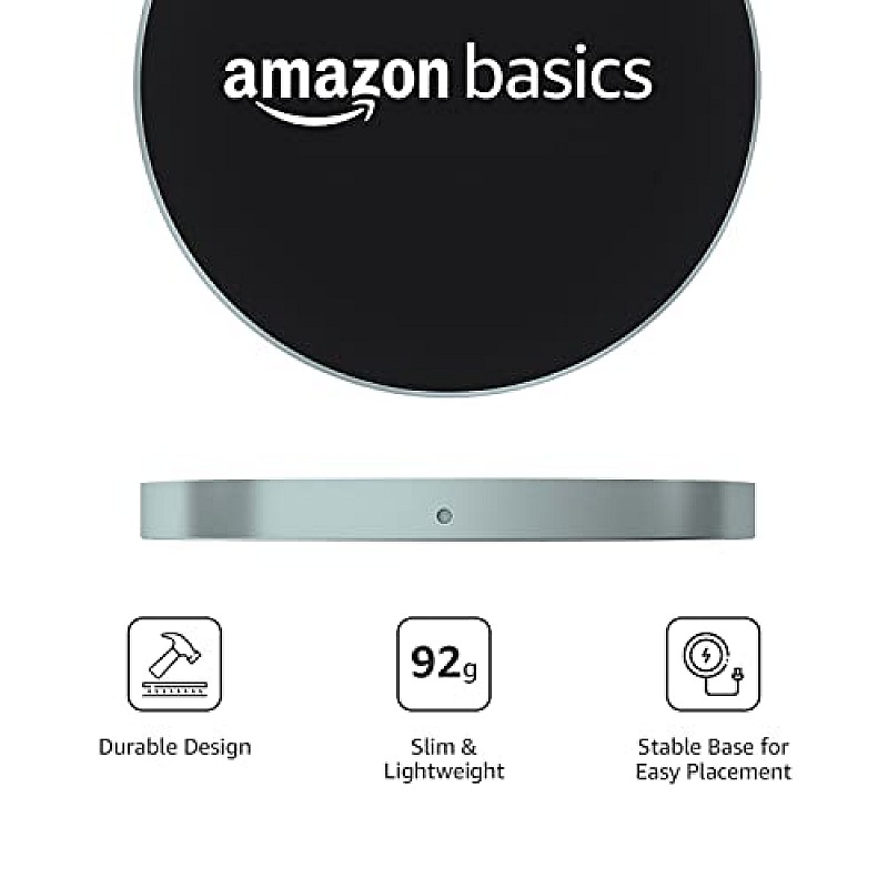 AmazonBasics Magnetic Wireless Charger 15W Fast Charging Circular Pad Compatible with iPhone 