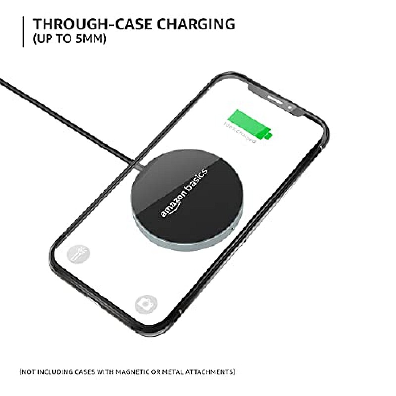 AmazonBasics Magnetic Wireless Charger 15W Fast Charging Circular Pad Compatible with iPhone 